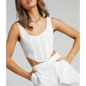 by DYLN Miller Corset Tank Womens Small White Sleeveless Structured Zip Back